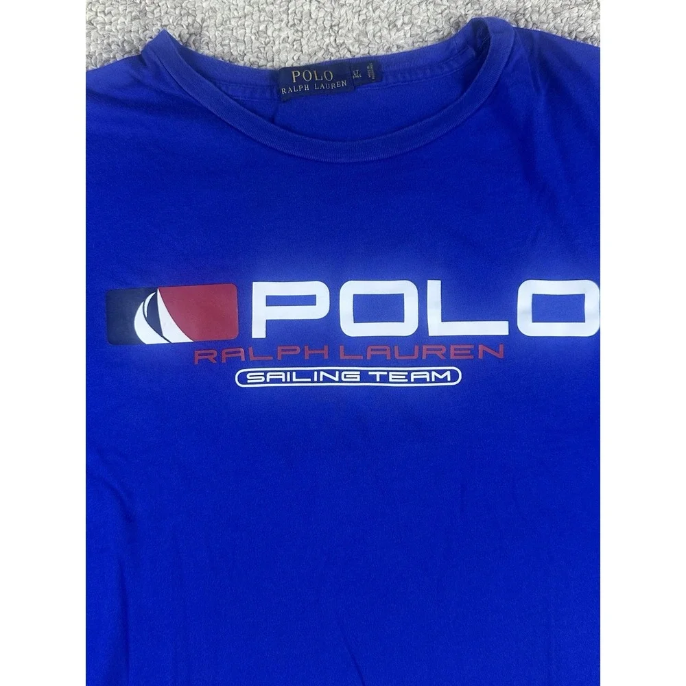 Polo Ralph Lauren Sailing Team Spell Out Tshirt Men's Size LT Blue Ocean Water